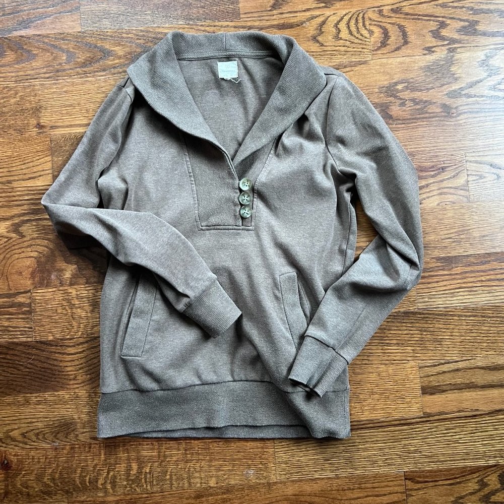 EUC Banana Republic Women's Tan Cowl V-Neck Cotton Sweater w/ Buttons Sz S